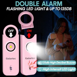 Rechargeable Personal Safety Alarm for Women, 135 dB Loud Self Defense Keychain Siren with LED Strobe Light, Personal Emergency Security Safe Devices Key Chain Alarms for Women Kids Elderly (Pink)