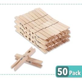 Wooden Clothes Pins, Large Wood, 50 Pack, 2.9 Inch, Rust Resistant for Classroom, Crafts