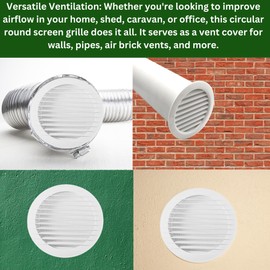 White Circular Ventilation Grille with Flyscreen - Round Air Vent 100mm – 4 inch Rear Spigot - Vent Cover for Bathroom, Kitchen, Wall, Ceiling, Ducting, Pipes - Louvered Grill. Set by MYPURECORE