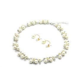 Miaomyao Necklace and Earring Package Set, Pearl and Flower Motif, Ladies, Weddings, Parties, Birthdays, Anniversaries, Present