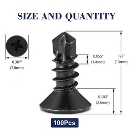 #8 x 1/2" Sheet Metal Screws 100Pcs 410 Stainless Steel Flat Head Fast Self Tapping Screws Black Oxide by SG TZH