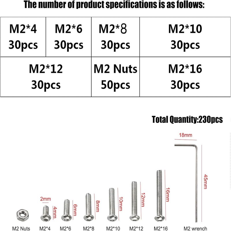 MEZOKUCEL Nuts, 230pcs M2 304 Stainless Steel Cup Head Hex