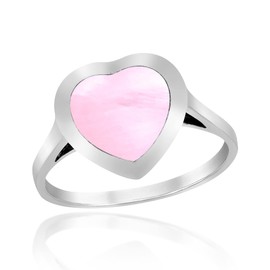 AeraVida Heart of Compassion Pink Mother of Pearl Inlay .925 Sterling Silver Ring (7)