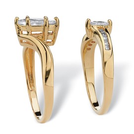 PalmBeach Yellow Gold-Plated Marquise Cut Cubic Zirconia Bridal Ring Set Sizes 5-12 Size 8