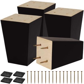 CODIN (5 Sizes: 3"-4"-5"-6"-8" Set of 4 Wood Furniture Legs - Square Sofa Legs, Couch Leg - Brown Mid-Century Modern Replacement Legs for Armchair Recliner Coffee Table Dresser (4")