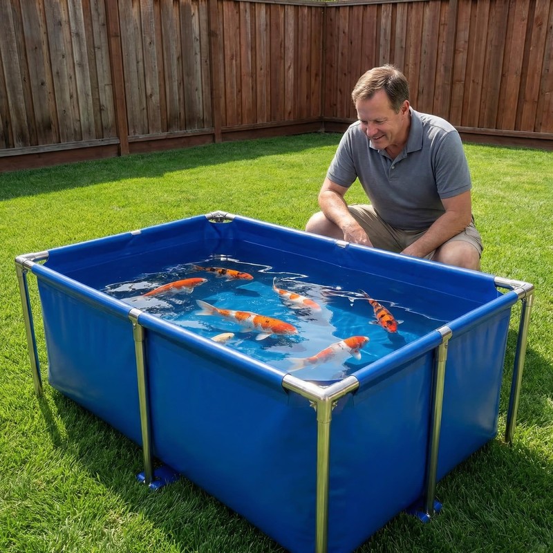 Foldable Canvas Above Ground Fish Pond with Steel Frame &