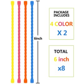 Dreamxiang 8Pcs 6-inch Silicone Cable Ties Reusable Steel-Core Silicone Twist Ties Colorful Cable Tie Straps for Bundling and Organizing, Bendable Holder Strap for Indoor and Out All Purpose, 4 Colors