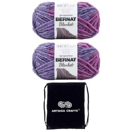 Bernat Blanket Big Ball Purple Sunset 161110-10904 (2-Skeins - Same Dye Lot) Weight S Bulky #6 Polyester Yarn for Crocheting and Knitting with Project Bag