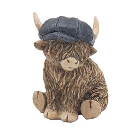 The Leonardo Collection Happy Highland Cow - Cheeky Blinder - Highland Cow Sitting with Flat Cap Figurine, LP73655