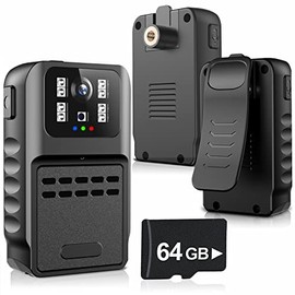 Mini Body Camera Video Recorder 1290×1080HD 64GB Memory Card Waterproof Body Cam with Auto Night Vision and Audio Sound Police Cams Wearable Portable for Home, Outdoor, Law Enforcement, Security Guard