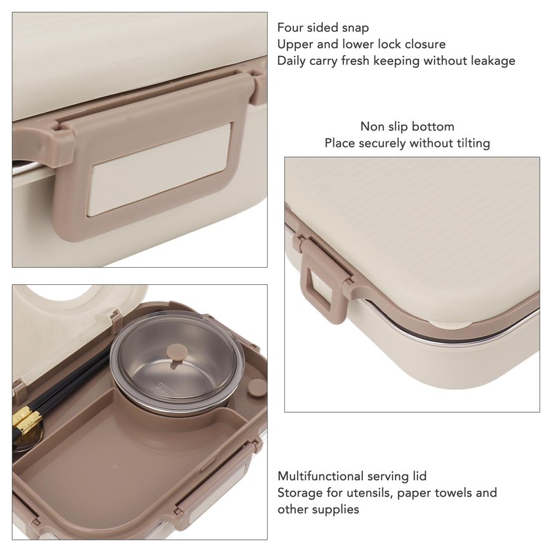 Stainless Steel Lunch Box with Soup Bowl Spoon Chopsticks Beige