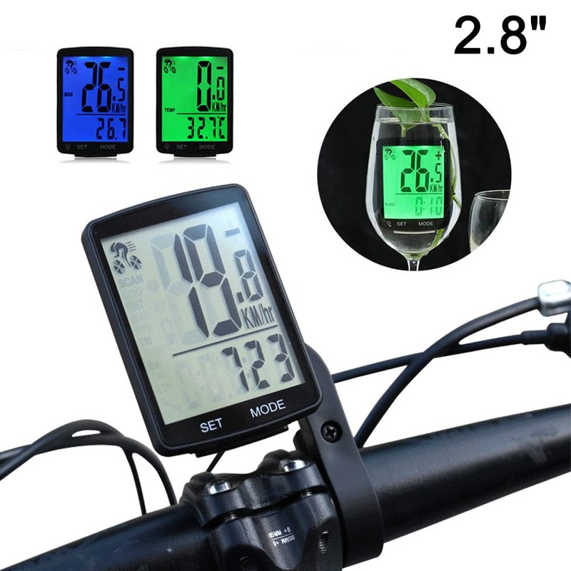 TOTMOX Wireless Bicycle Computer with Green LCD Backlight, Bicycle Speedometer