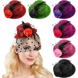 Hoteam 6 Pcs Derby Party Headbands Mini Glitter Sequin Hat Fancy Hair Fascinators for Women in 6 Colors Tiny Hat Hair Clips for Tea Party Favors