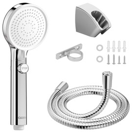 RV Shower Head with Hose, High Pressure Shower Head with Handheld On Off Switch, Travel Trailer, Motorhome and Boat and Camper Must Have RV Accessories Replacement Part, Chrome and White