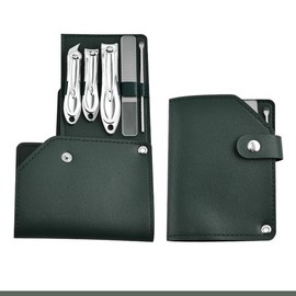 Manicure Set 5 in 1 Nail Clippers Kit, Stainless Steel Professional Grooming Manicure Kit, Nail Clippers for Men and Women with Leather Case (Green)