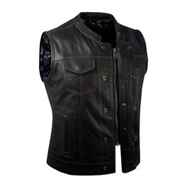 Motorcycle Womens Light weight Club Purple & Red Paisley Liner Leather Vest 2 Colors (as1, alpha, xx_l, regular, regular, Purple Paisley Liner & Stitch)