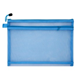 Mesh Pencil Zipper File Bags - 4 Pcs Clear Pencil Case Plastic Wallets Folders Waterproof Travel Storage Pouch for School Supplies Bills Cosmetics Stationery A5 Blue