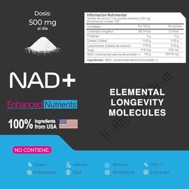 ETERNAL NUTRITION NAD+ Puro en Polvo (100 Porciones · 500 mg) | Coenzima Esencial para Energía Mitocondrial | Sirtuinas, Longevidad Celular, Claridad 