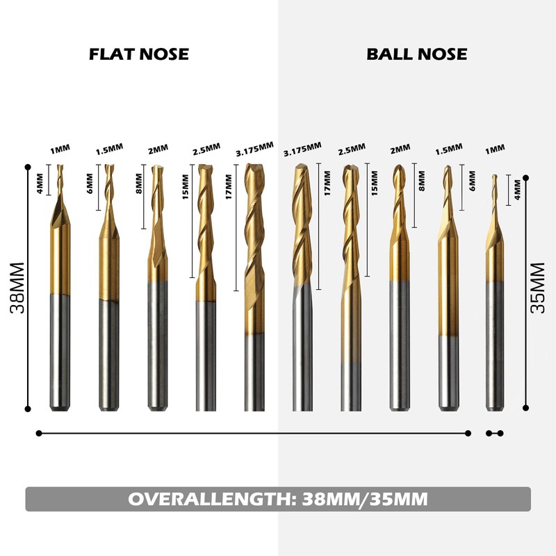 Genmitsu 50pcs Tungsten Carbide End Mill Router Bits, 1/8'' Shank