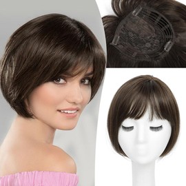 Hair Topper Hair toppers for Women Toppers Hair Pieces for Women Short Bob Hair Toppers with Bangs Side Part Hair Toppers for Women with Thinning Hair Synthetic Wig Toppers for Thinning Hair - Color: Mixed Dark Brown