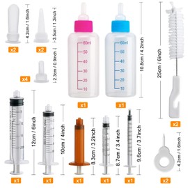 DONQL Kitten Breeding Bottle, Pack of 2 Cat Breeding Bottles, 60 ml, Dog Breeding Bottle with 10 Nipples, 5 Syringes, Cat Bottle Set, Kitten Milk Breeding for Puppies, Kittens, Squirrel, Calf, Lamb