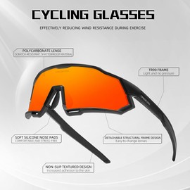 KINGSEVEN Polarized Sunglasses for Men and Women Sports Sunglasses with UV400 Protection for Driving Fishing Cycling (Black Frame Black Temple-Red Lens)