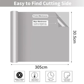 MeYuxg Plotter Film Textile Grey - 30.5 cm x 6 m Plotter Film for Textile, Heat Transfer Vinyl for Cricut & Cameo - Easy to Cut & Weed for Flex Film Plotter Textile Design (Light Grey)