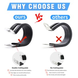 PEROMI 20PCS 1" Double Cable Clamps with updated Riveted Reinforce, 304 Stainless Steel Rubber Cushioned Insulated Loop Pipe Wire Clamps