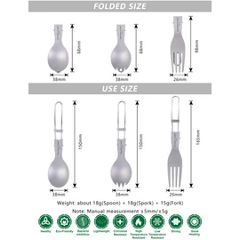 Boundless Voyage Folding Flaware Ultralight Titanium Cutlery Portable Spoon Fork Spork for Camping Hiking Home School Office Indoor Outdoor Ti1551B