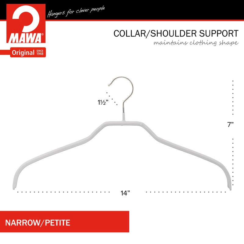 Narrow Petite Clothing Hangers by MAWA, Steel Hanger with Non-Slip