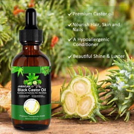 Aceite de ricino negro jamaicano, un solo ingrediente, 100% puro, prensado en frío, estimula el crecimiento de pestañas, cejas y cabello más grueso, suero hidratante para el cuero cabelludo, la
