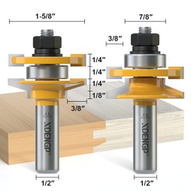 XDENGP 2PCS Bevel Style Rail and Stile Router Bits Set 1/2 Inch Shank, 3/8 Inch Cutting Depth, Up to 7/8 Inch Stock, Kitchen Cabinet Door Frame Shaper Cutters Raise Panel Making Router Bit Set