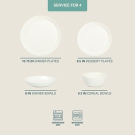 Gibson Home Summer Shades 16 Piece Plates and Bowls Dishes Service for 4 Porcelain Dinnerware Set - White