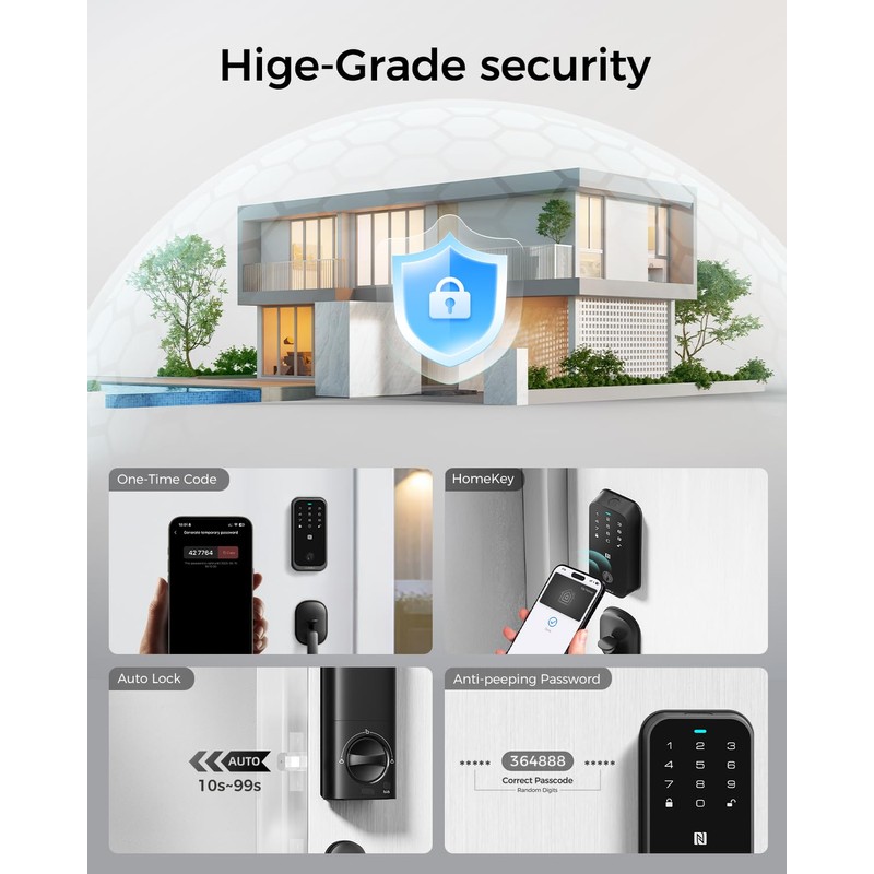 Smart Lock with Apple Home Key, Fingerprint Keyless Entry Door