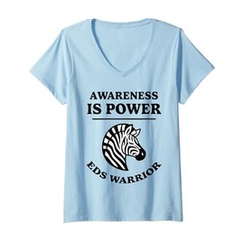 Womens Awareness Is Power EDS Warrior Zebra Design Ehlers-Danlos V-Neck T-Shirt