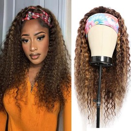 Lauberita Ombre Wig Honey Blonde Wig 12 Inch 4/27 Highglight Wig Headband Wig Human Hair Deep Wave Headband Wig Curly Wig Colored Wigs