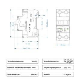 Sayhome DC Circuit Breaker 2P 63A 500V Low Voltage Switch for Solar Energy System DIN Rail Mount