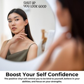 Genkigold 2pcs Set Mirror Decal Vinyl, 'Shut Up, You Look Good' Affirmation Stickers, 8.66" x 2.51" Vinyl Mirror Decal Stickers for Kids Teens, Wall Mount, Modern Style