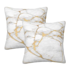 Perinsto Golden Yellow Marble Texture Throw Pillow Covers Set of 2 Decorative Pillowcases Soft Cushion Covers for Sofa Couch Bed Home Decor, 16"X16"