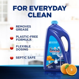 Finish Gel Liquid Dishwasher Detergent, Advanced Deep Cleaning Power Dish Soap, Fights Tough Stains, Dishwasher Soap, Septic Safe & Plastic-Free Dish Detergent, Orange Scent, 75oz