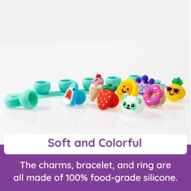 Fat Brain Toys Plip Charms Teal, Cute Customizable Charm Bracelet and Ring, Soft and Squishy DIY Jewelry Making Kit for Boys and Girls Ages 4 to 10