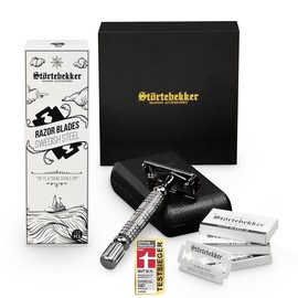 Störtebekker® Premium Entry Set - with Safety Razor Including Case (Black) and 10 Blades + 100 Extra Störtebekker Razor Blades - Men's Shaving Set - for a Perfect Shaving - Gift Idea for Men