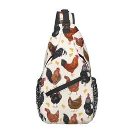 SURERUIM Funny Animal Print Sling Bag for Women Men Rooster Hen Chicken Domestic Animal Crossbody Chest Shoulder Bag Rustic Country Farm Animal Backpack Gym Sports Travel Hiking Daypack