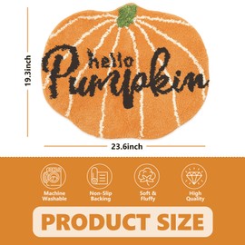JarThenaAMCS Fall Hello Pumpkin Bathroom Rug Cute Absorbent Bath Mat Non Slip Orange Shower Rug Front Door Mat Carpet Floor Rug for Autumn Home Kitchen Entrance Decor, 19.3" x 23.6