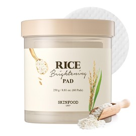 SKINFOOD Rice Brightening Toner Pad, Korean Skincare Face Toner Pads with 48 Hours Fermented Rice Water for Glow Glass Skin, Hydrating, 100% Cotton Pad, Vegan, 8.81 oz(60 Pads)