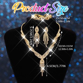 Zoestar Bridal Wedding Jewelry Set Rhinestone Necklace Earrings Baracelet Sets Sparkly Crystal Formal Costume Jewelry Set for Women (Gold)
