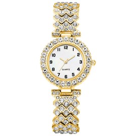 ADSBIAOYE Luxury Women Wrist Watches Crystal Inlay Bracelet Watch Fashion Casual Quartz Watch Female Watch (02 Gold) (G235)