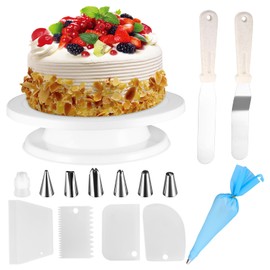 SZJYG Cake Decorating Kit Tools, Rotating Cake Turntable, Scrapers, Spatula, Icing Piping Kit with Nozzles, TPU Bags, for Decorating Cakes Baking Set