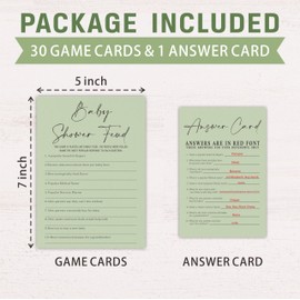 30 Pcs Minimalist Green Baby Shower Game Cards With Answer Card, Baby Shower Feud Game, Baby Shower Games To Play With Family And Friends, Baby Announcement, Gender Reveal Party Supplies - A11