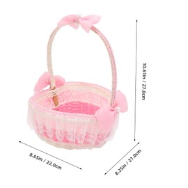 Ciieeo 1pc Heart Shaped Flower Girl Basket Elegant Lace Embellished Wedding Basket for Weddings Showers Home Parties Floral Accessory